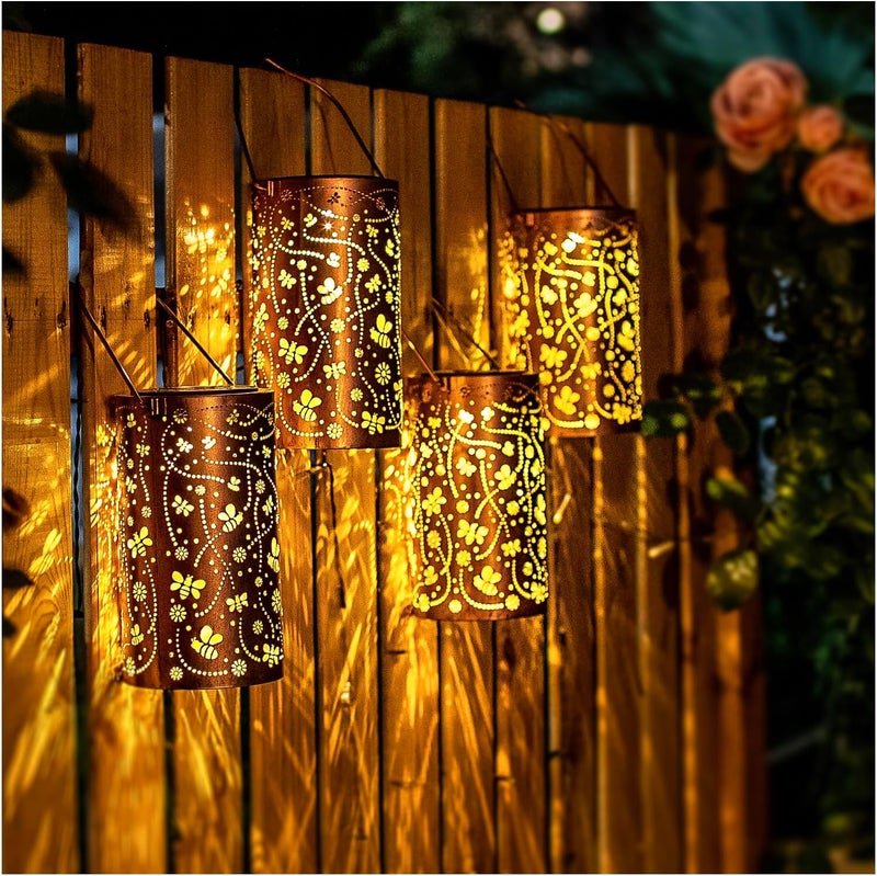 EZTZEN 2 Pack Bee Solar Lanterns Outdoor Waterproof Hanging Solar Lights Bee Gifts for Women Men Metal Decorative LED Bee Lanterns for Garden Decor,Yard,Patio,Lawn,Tabletop,Pathway,Landscape - Image 3